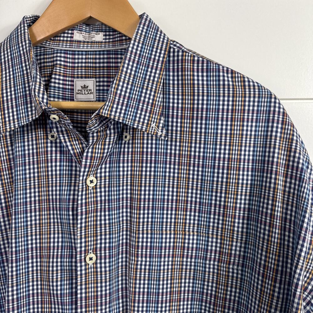 Peter Millar Button Front Shirt 100% Cotton Multicolor Plaid sz XXL